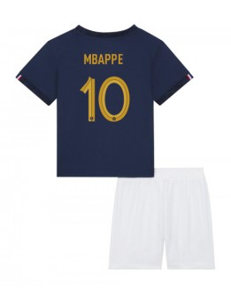 Frankreich Kylian Mbappe #10 Heimtrikotsatz für Kinder WM 2022 Kurzarm (+ Kurze Hosen)